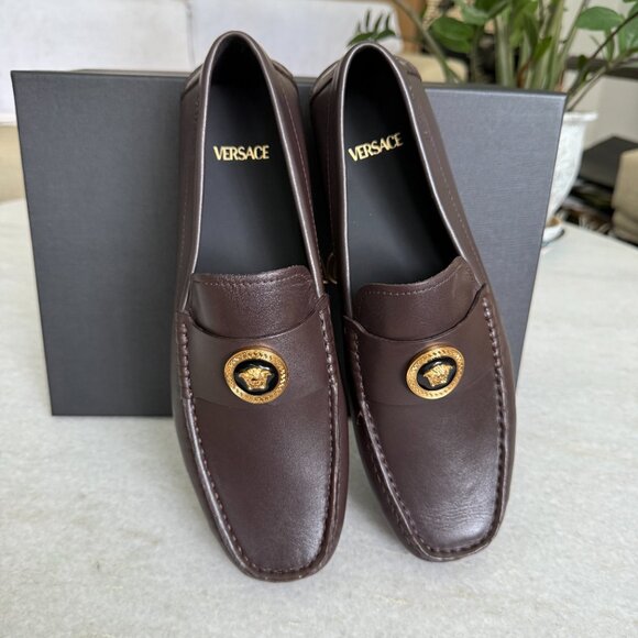 Versace 1015591 Dark Brown Leather Driver Shoes with Medusa plaque, many sizes - Picture 4 of 12